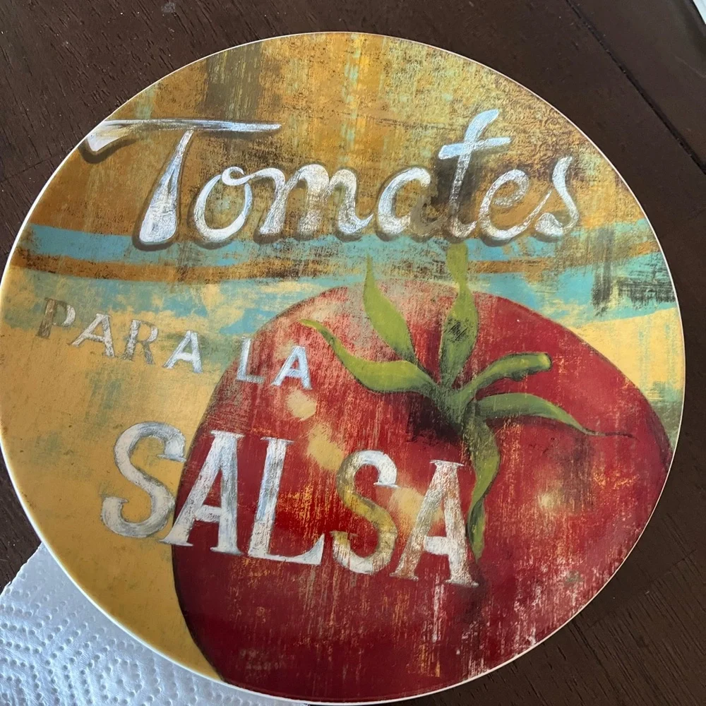 Set/4 Pier 1 Imports Ceramic 8.25” Plates Italian Tomato Fresh Market variety.